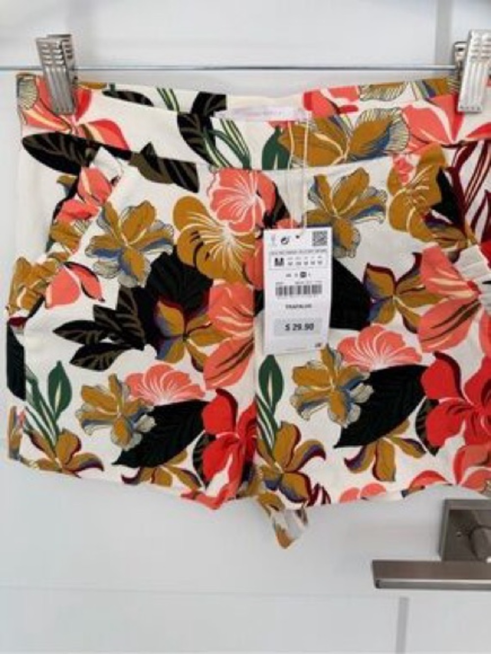 Floral Print Women's Summer Shorts - Coral, Mustard & Black
